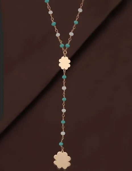 Rose Gold-Plated Sea Green Brass Necklace